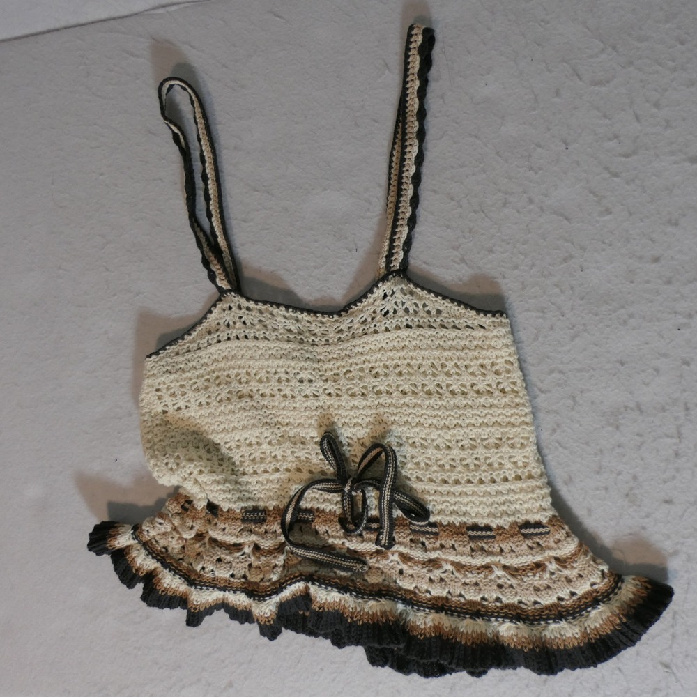 American Eagle Women Crochet Cami Top XS Cream Brown Boho Festival Cottagecore